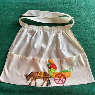 Handmade Childs 1/2 Apron Embroidered/Patchwork Mexican Theme Burro Drawn Cart
