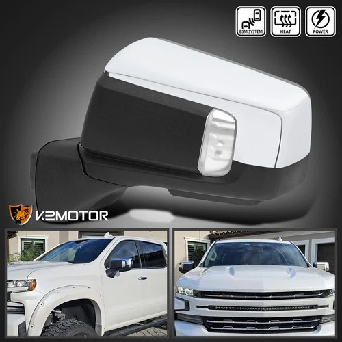 Left Side Fits 2019-2025 Silverado 1500 Chrome Power Heated Mirror+Puddle+BSD