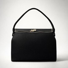 Vtg 70s Black Fabric Clutch HandBag Evening Purse Framed Snap Lock Pouch Gothic