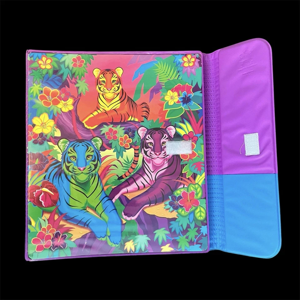 Carpeta de 3 anillos vintage años 90 Lisa Frank arco iris tres tigres trampero guardián LEER Foto 2 de 4