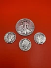 Silver Coin Mini Lot 1 Walking Liberty & 3 Mercury Dimes US 90% Junk Silver $0.8