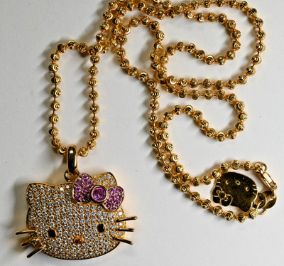 KLS Glam Hello Kitty Kimora Lee Simmons 18KY Gold Diamond Pink Sapphire Pendant