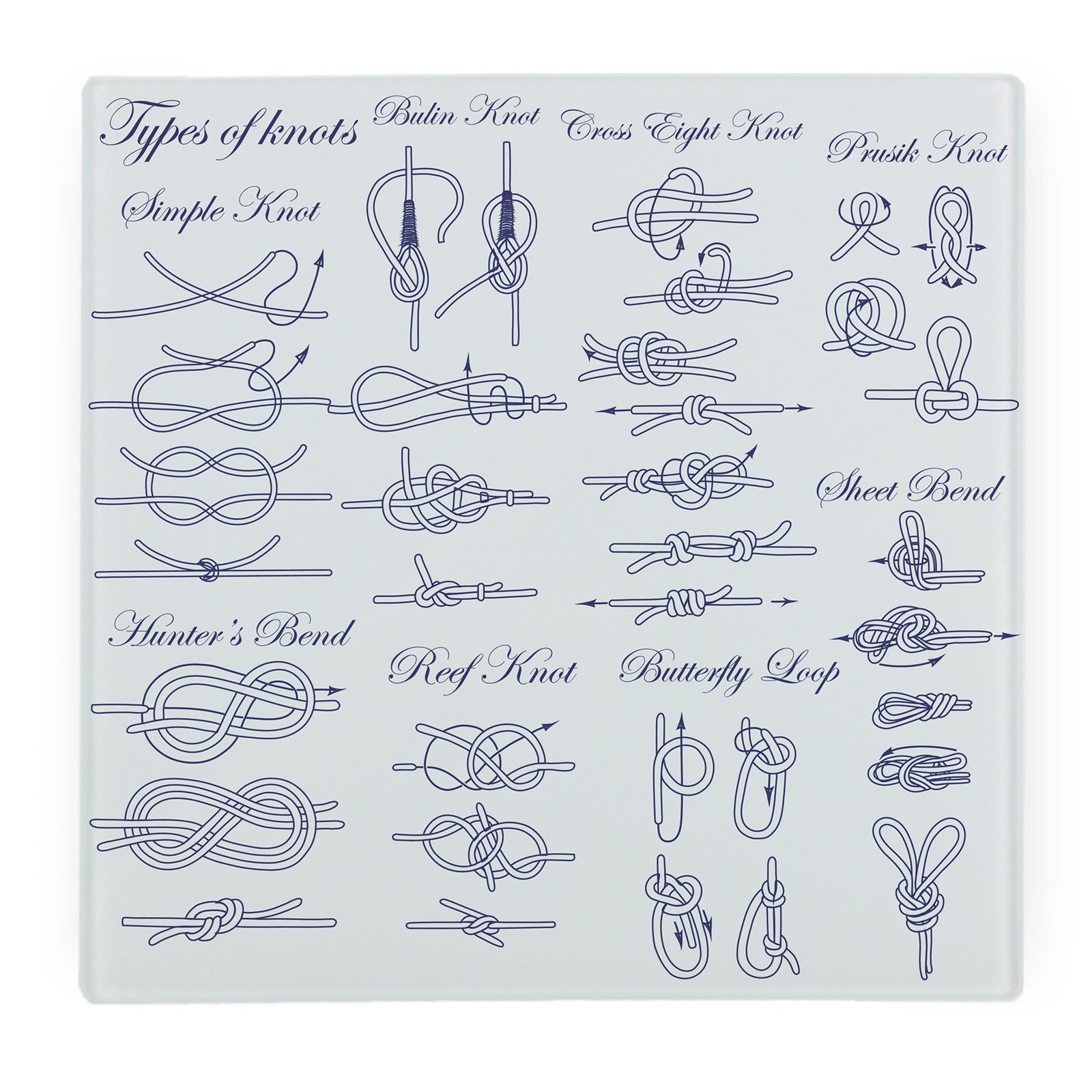 Purely Home Types Of Knots Large Square Worktop Protector - Smooth Glass Chopping Board - Blue - Image 2