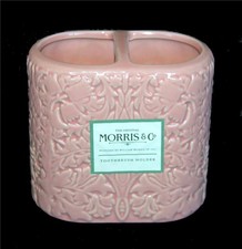 Morris  Co. Dusty Pink Embossed Floral Oval 2 Hole Ceramic Toothbrush Holder