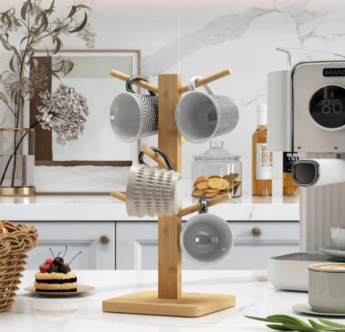 Mug Holder Tree 6-Hook Coffee Cup Rack with Anti-Slip Base Multi-Purpose - Image 3 of 4