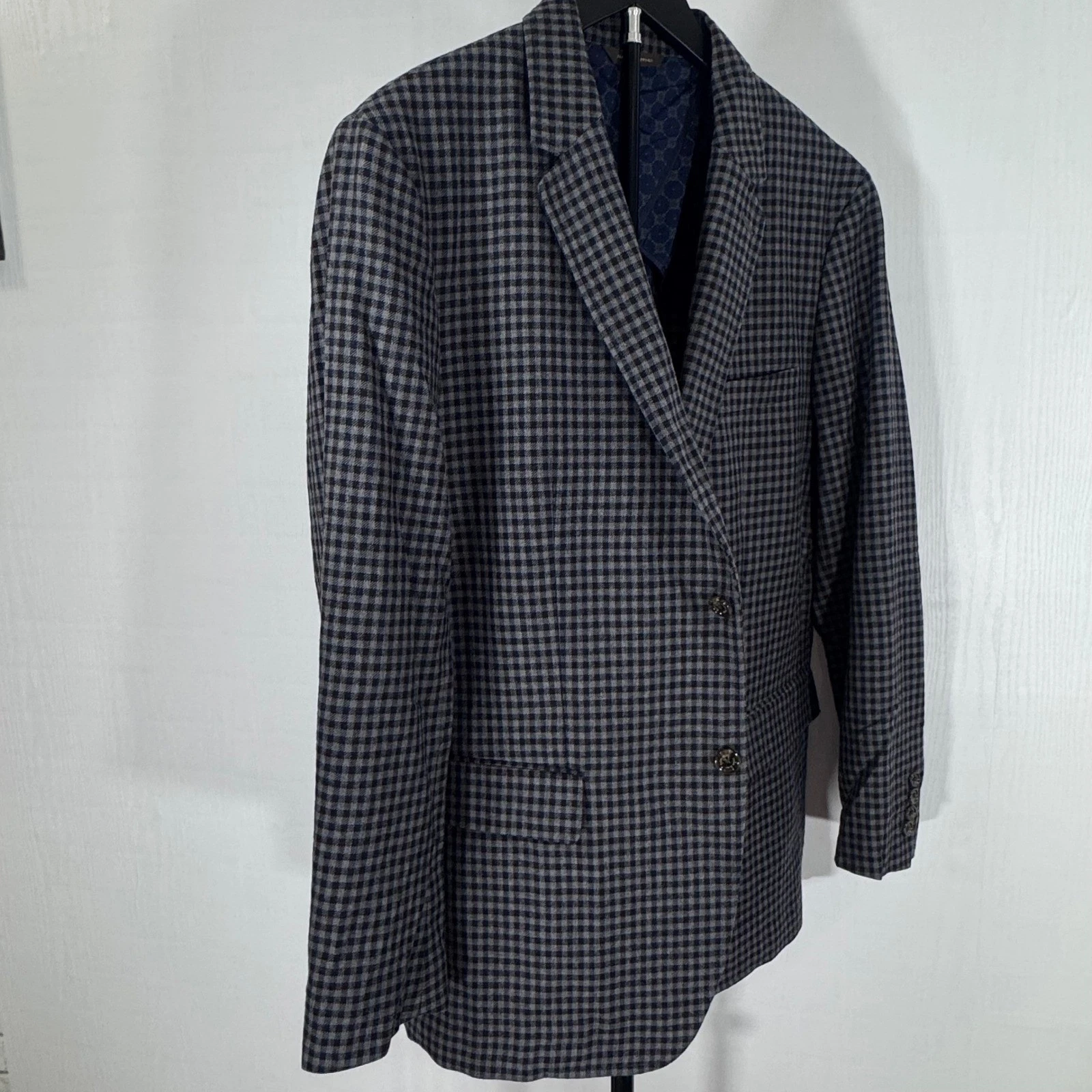 Tasso Elba Blazer Men Gray Plaid Two Button Wool Blend Sport Coat Size XL - product detail image 3
