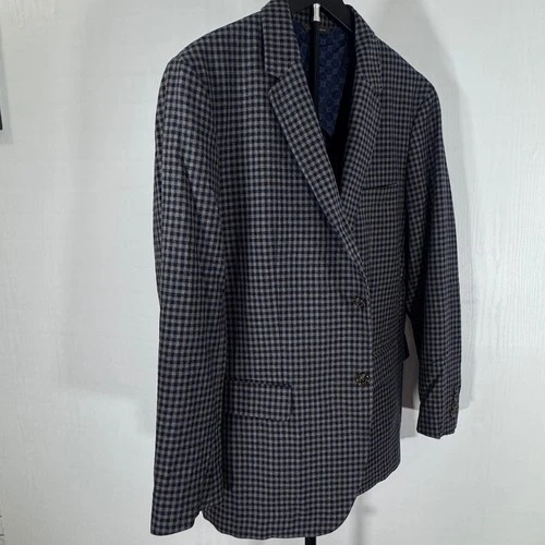 Tasso Elba Blazer Men Gray Plaid Two Button Wool Blend Sport Coat Size XL image 3