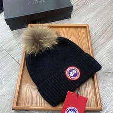 Canada Goose Black Hat with Brown Pom-Pom