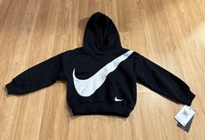 NEW Nike Boy  s Sportswear Club Fleece Graphic Hoodie - Black/White - Size 4