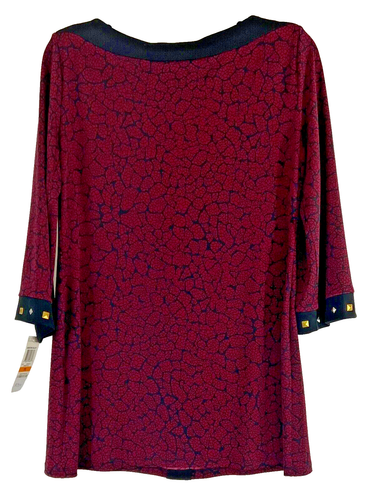 Style & Co Tunic Top Geo Studded 3/4 Sleeve Serene Maroon/Black Poly/Spandex PS - 第 5/6 張圖片