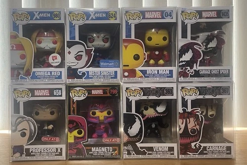 Marvel Funko Pop Lot Magneto Blacklight Venom 363 Carnage Iron Man W/ Protectors