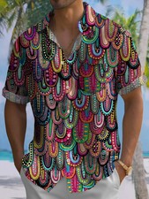 Mens Casual Abstract Print Hawaiian Short Sleeve Shirt