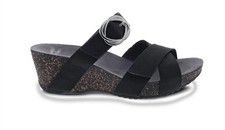 Womens 7.5-8 38 Dansko Susie Black Nubuck Leather Comfort Wedge Open Toe Sandals