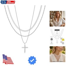 Easter Basket Stuffer Cross Necklace for Women Girls, Dainty 14K Gold Silver ...