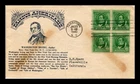 DR JIM STAMPS US COVER IRVING FAMOUS AMERICANS FDC BLOCK THERMOGRAPHED