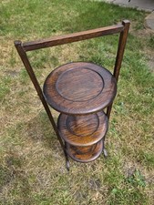 Antique Oak 3-Tier Folding Cake Stand / Afternoon Tea Stand / Plant Stand 1910s