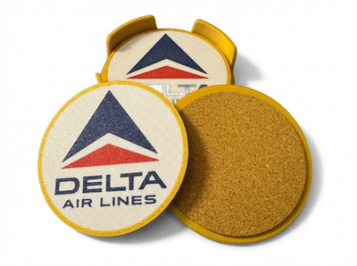Delta Air Lines Retro Logo Coaster Set (4) w/ Holder   Vintage Aviation Decor
