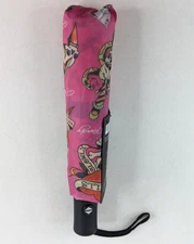 Ed Hardy Love Kills Slowly Hot Pink Auto Open Close Compact Umbrella - NWT