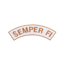 Large 12" SEMPER FI Embroidered Rocker Patch - White & Gold Marine Corps Top Roc