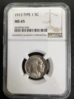 1913 Type 1 Buffalo Nickel. NGC MS65. Iconic piece of numismatic history.