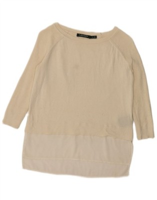 Ralph Lauren lockerer Damenpullover Pullover mit U-Boot-Ausschnitt UK 6 XS cremeweiß DT16
