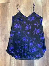 Vintage Dentelle Women's Black Purple Floral Full Slip Nightgown Lingerie
