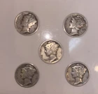 Lot Of 5 - USA Mercury Silver Dimes 1936, 1942, 1943, 1941, 1941 Unminted