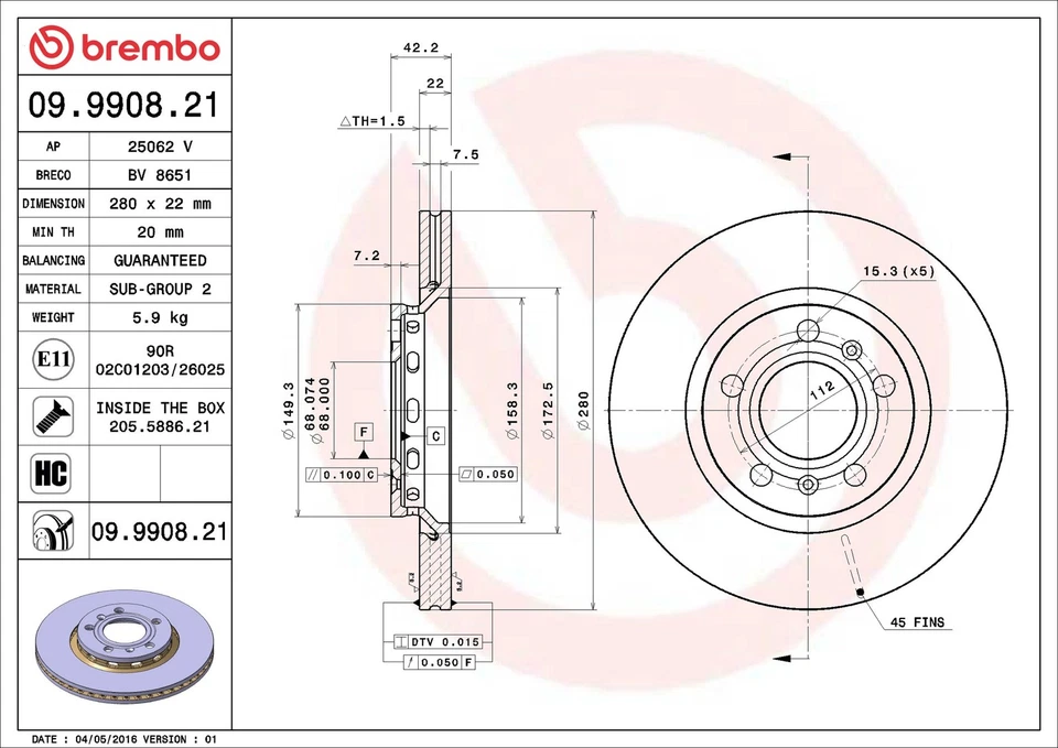 2x Brake Discs Pair Vented fits AUDI A8 D3 4.0D Rear 03 to 05 ASE 280mm Set New - Image 3 of 4