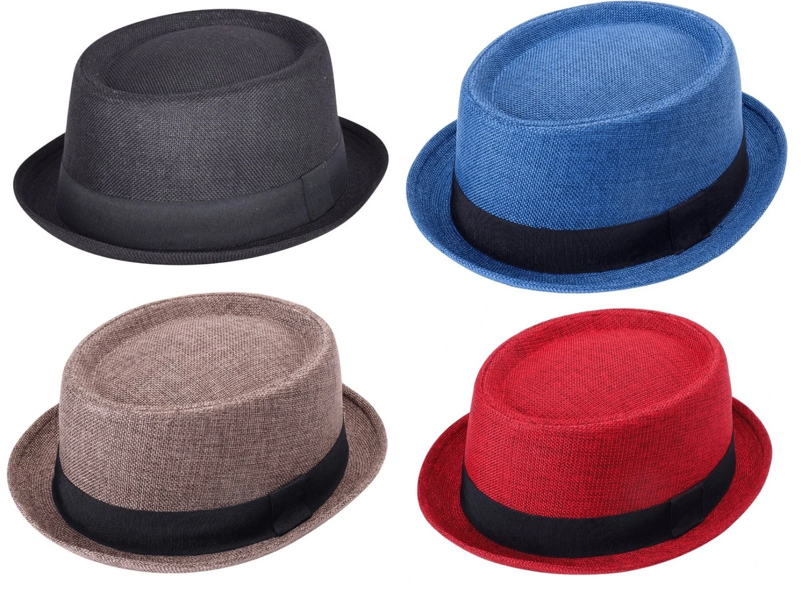 H.O.S Pork Pie For Unisex Classic Textured Ribbed Band Porkpie Hat