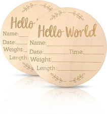 2 Pack Baby Announcement Sign, 5.9 Inch Wooden Hello World Newborn Signs, Name t