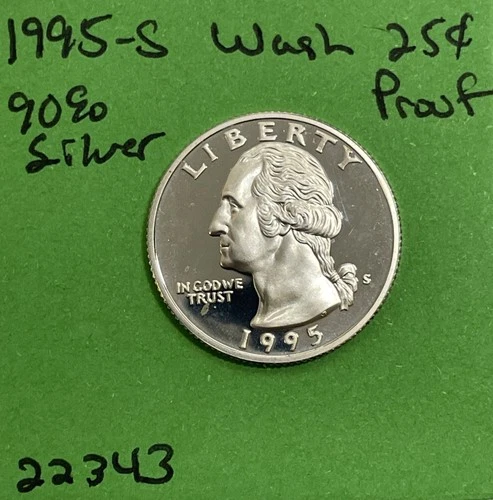 1995 S Washington Quarter 25c Gem DCam Proof 90% Silver US Coin See Pictures