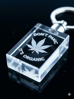 LED Glas Schlüsselanhänger Hanfblatt Don't Panic It's Organic Farbwechsel K5