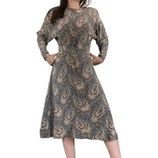 Vintage 70s 80s Phoebe Paisley Printed Career Geek Dress Fit Flare Size 6 Midi