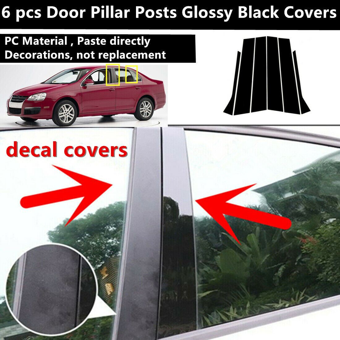 Buy Fit For VW MK5 Jetta 2006-2010 Sedan Door Trim Pillar Posts Gloss