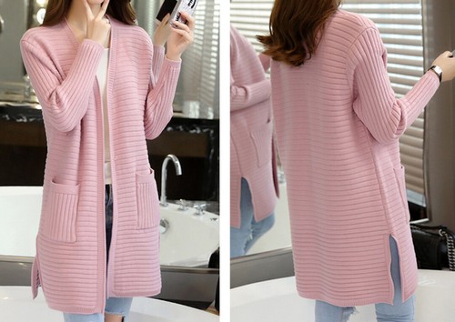 Cárdigan informal de punto de manga larga con bolsillos para mujer con frente abierto - Imagen 4 de 5