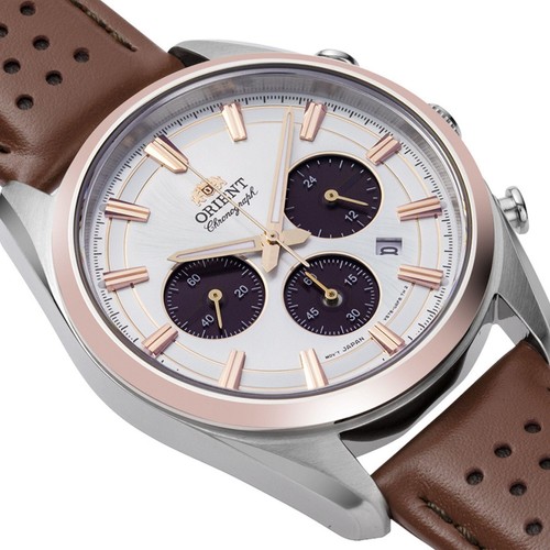 Orient Stretto Solar Chronograph White Dial Leather Strap Men Watch RA-TX030610B - Picture 4 of 8