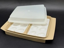4 Piece Vintage Beige Tupperware Deviled Egg Keeper Taker 2 Trays #722 #723 #665