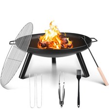 Feuerschale Ø 59cm mit Grillrost & Griffen Feuerstelle Feuerkorb Winter Heizung