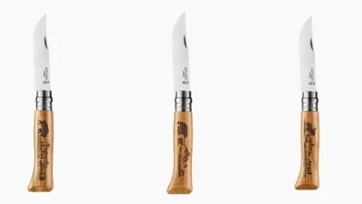 Opinel 8 Inox Animalia America Alce Orso Bisonte manico in Rovere inciso