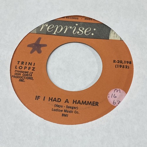 Trini Lopez - If I Had A Hammer / Unchain My Heart - Reprise Records 45 RPM - VG