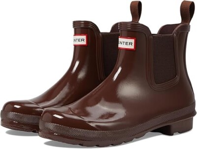 Brand New Hunter Women's Original Chelsea Gloss Rain Boot Brown Bolt US 7