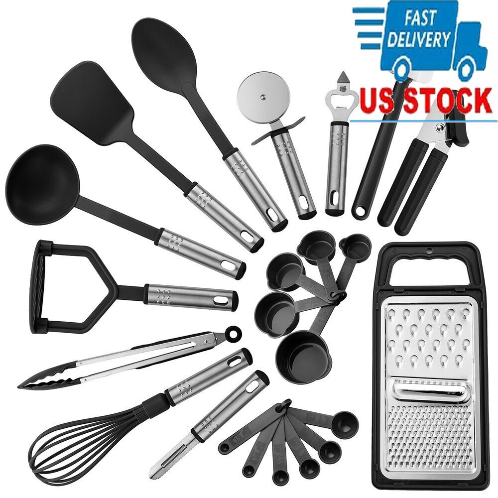 Cooking Utensils Set 23 Piece Stainless Steel Heat Resistant Nylon Kitchen Tool