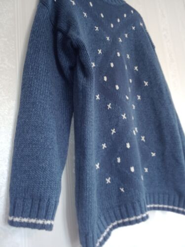 Vintage Blue Diamond Chunky Knit Sweater Size S Lizwear Mock Neck Oversized - Picture 3 of 8