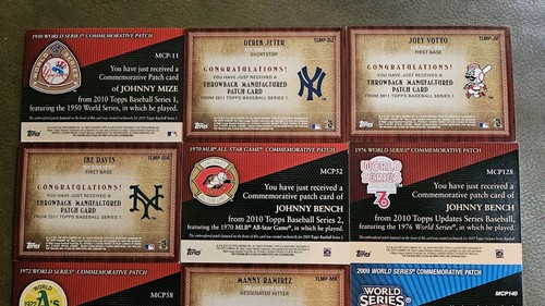 Lote de 12 tarjetas de parche conmemorativas Topps 2010 2011 2014 Jeter Votto Mize Bench - Imagen 17 de 18