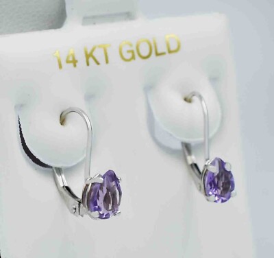 ECHTE 1,60 kt AMETHYST BAUMELNDE OHRRINGE 14 K WEISSGOLD - KOSTENLOSE BEWERTUNG