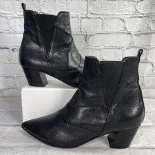 Napoleoni Black Leather Ankle Chelsea Boots Size EU 40 US 9 Italy Woven Design