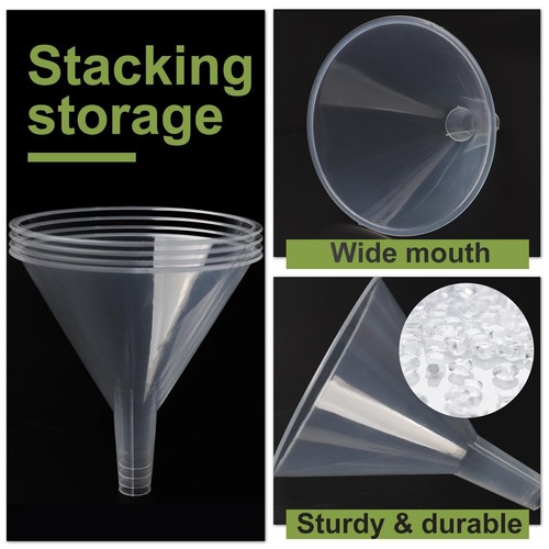 6 Pack 4.6 Inch Multi-Purpose Clear Plastic Funnels with Long Reaching Spout - Picture 5 of 6
