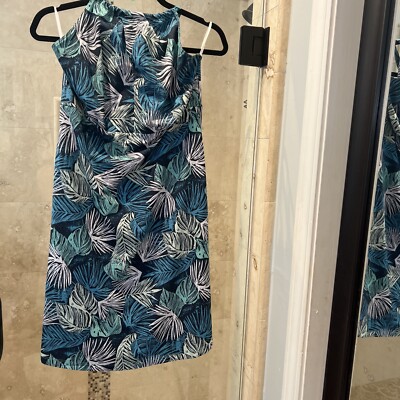 Columbia Blue Green White Smocked Pullover Halter Neck A Line Dress New  Pocket M | eBay