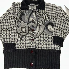 Vintage RUBI PESINI Cardigan Knit Black And Grey Lambswool & Angora Oversized L