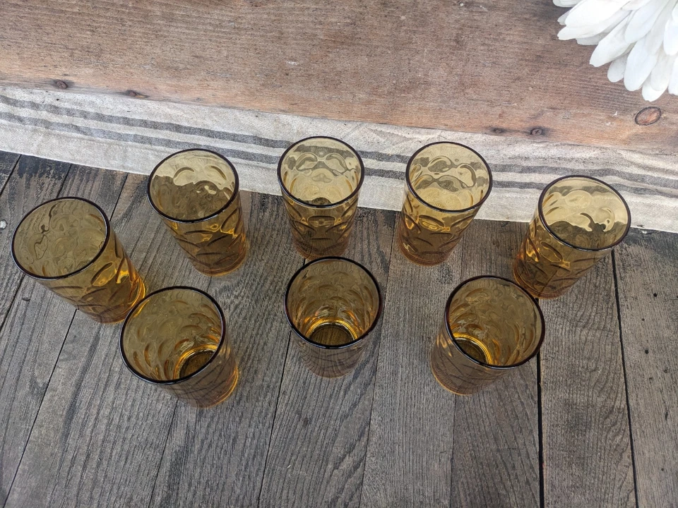 Vintage MCM Hazel-Atlas Amber "El Dorado" 5oz Juice Glasses (8) - Image 2 of 4